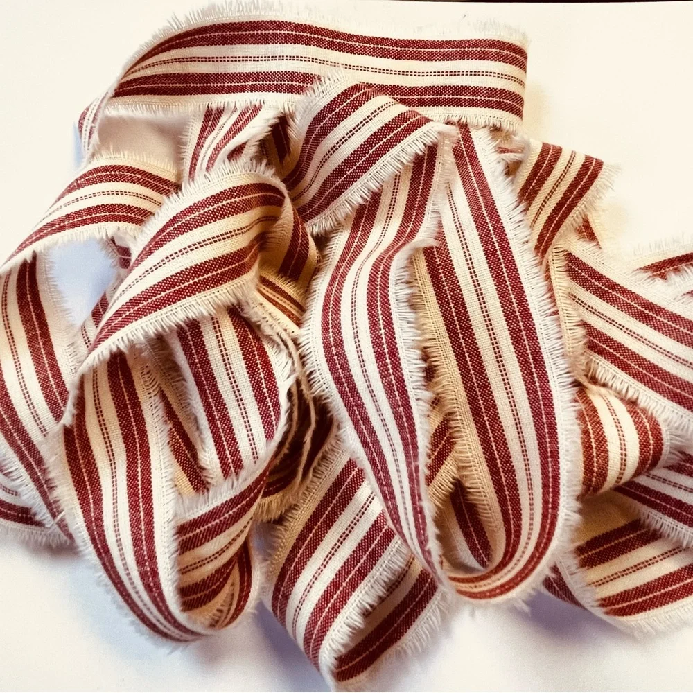 New 4 Yard Fabric Ribbon Strip 1” wide HOMESPUN red stripe Christmas decor